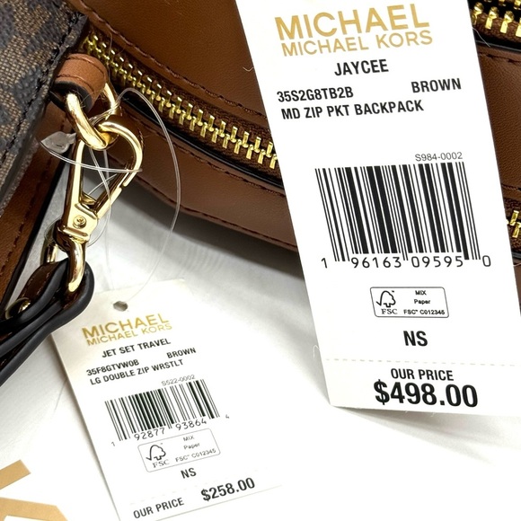 Michael Kors Jaycee Medium Zip Packet Backpack & Double Zip Wallet Brown/Gold main image 4